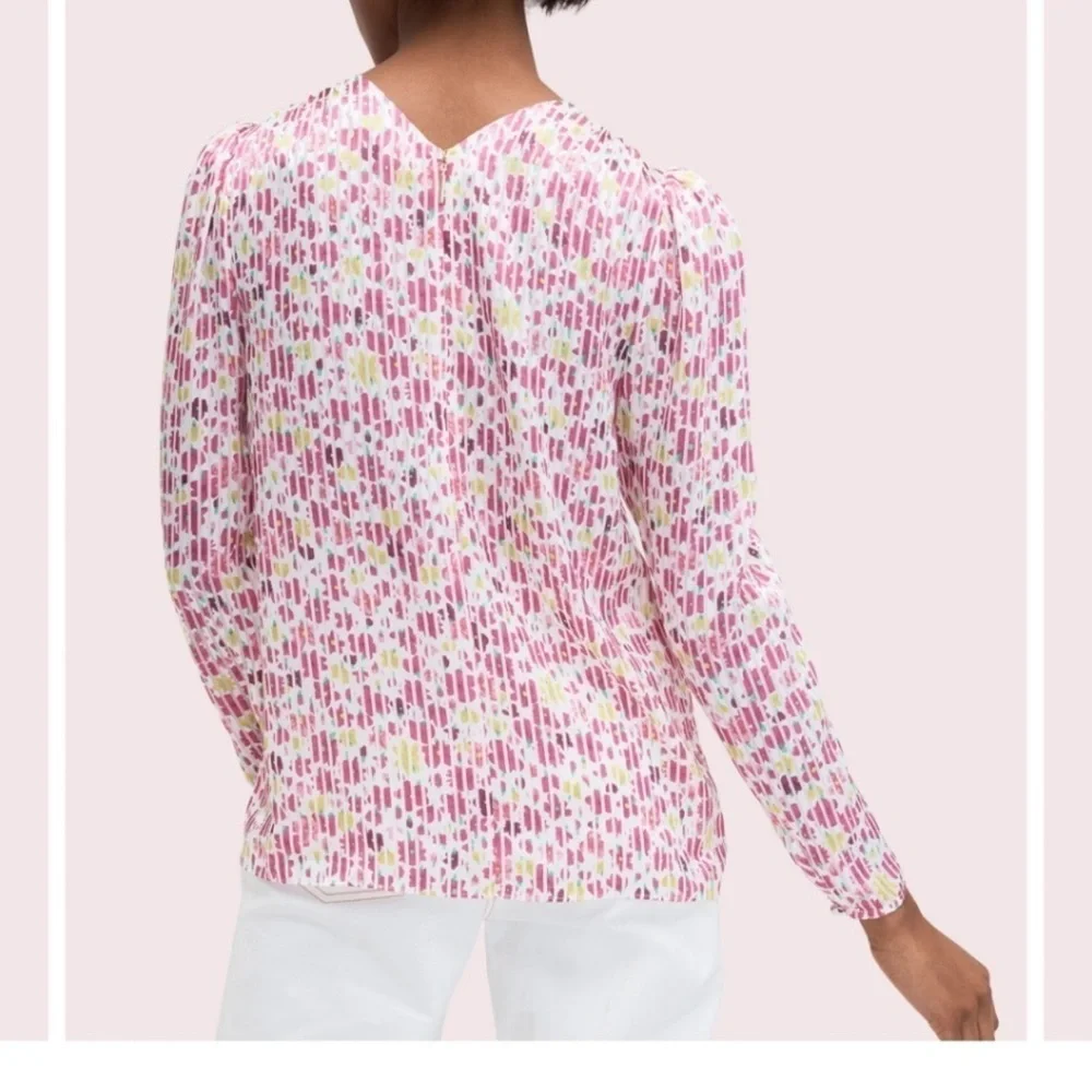 KATE SPADE Marker Floral Devote French Cream Top size XXL Puff Sleeve silky